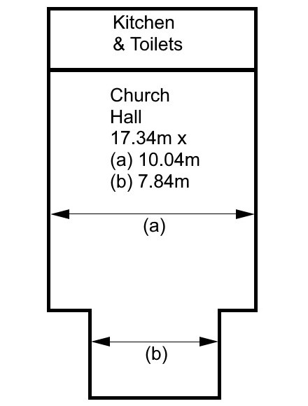 Floor plan and dimensions of the church hall