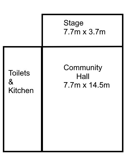 Floor plan and dimensions of the community hall