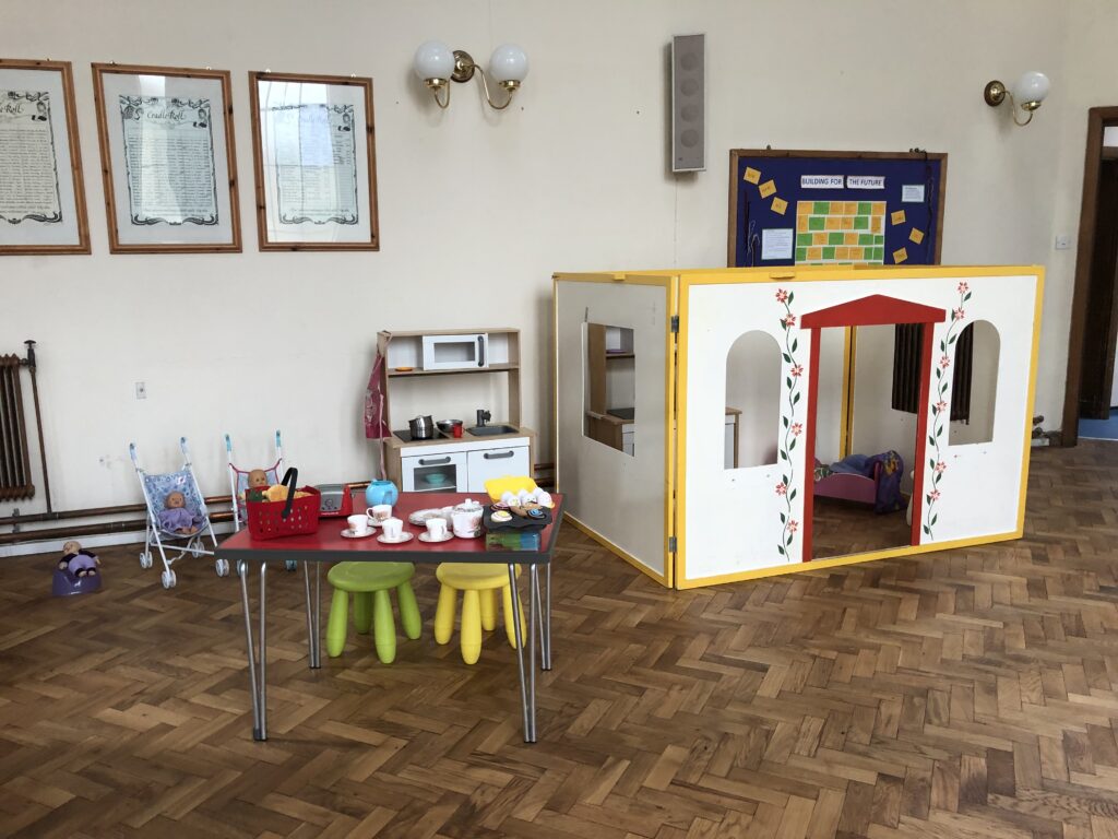 Toys et up in the Church Hall for the Roundabout Stay & Play toddler group